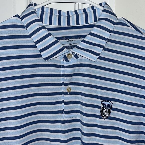 Peter Millar Seaside Wash Blue White Stripe Forsyth 1913 Golf Club Polo Shirt XL - Picture 1 of 7